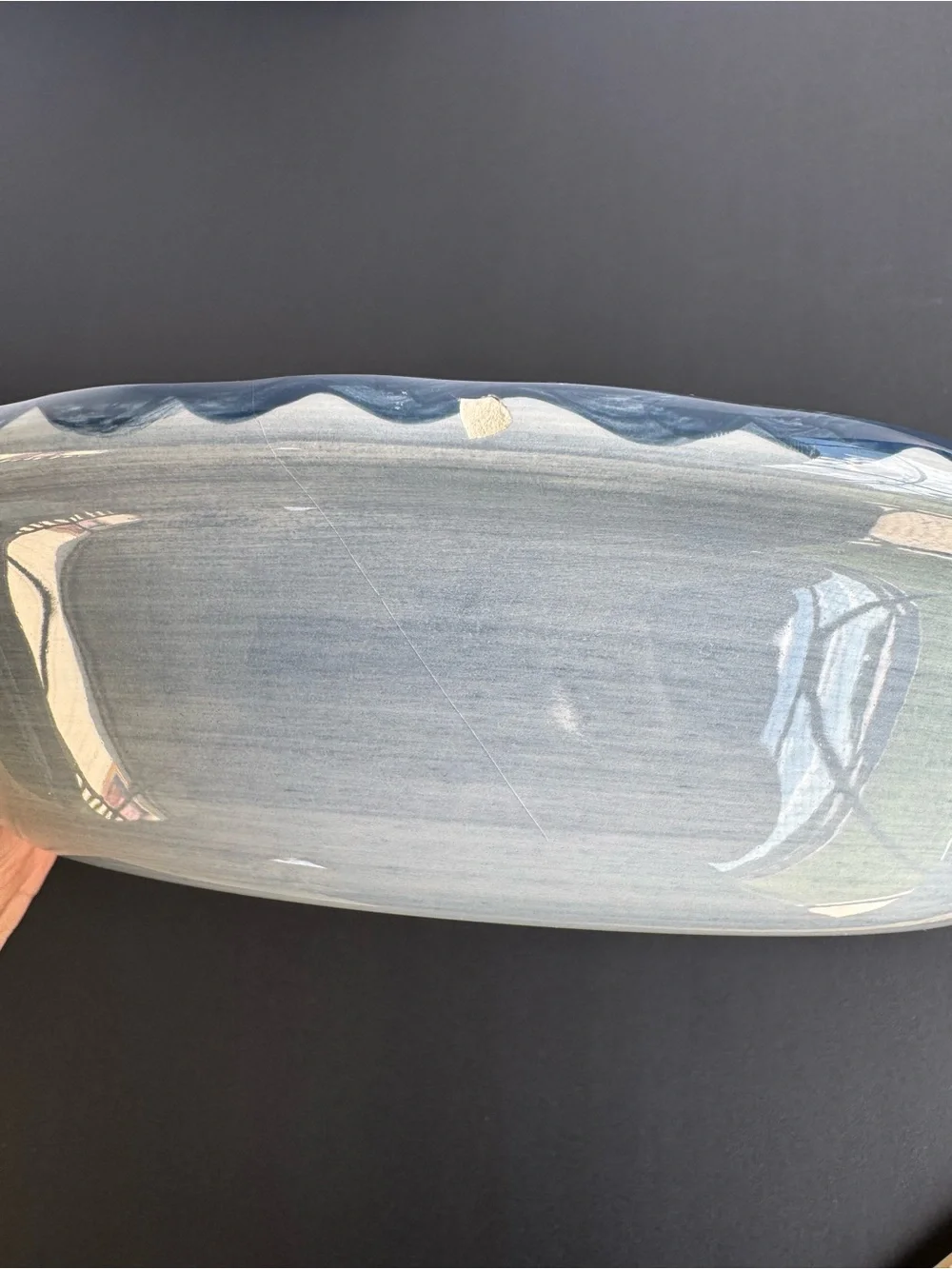 Hand-Painted Blue and White Ceramic Serving Bowl with Leaf Motif